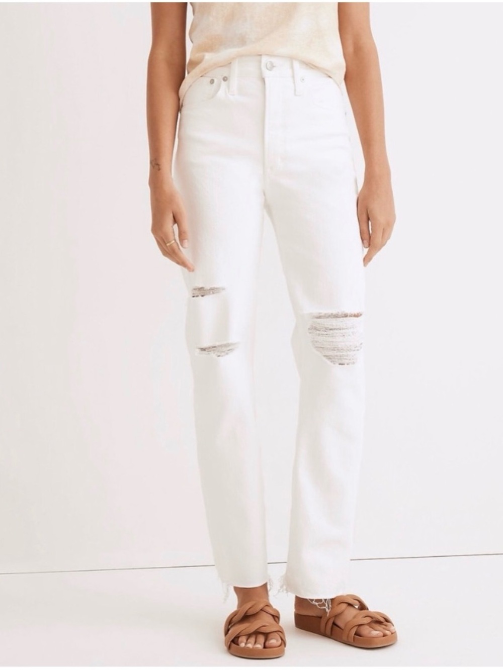 MADEWELL The Perfect Vintage Straight Jeans White Distressed